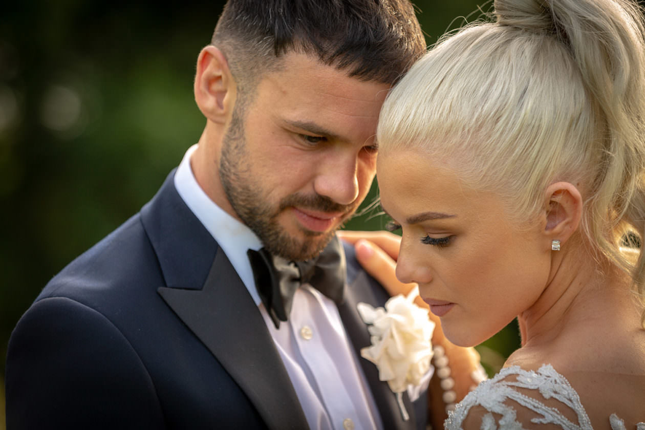 Bride and groom hugging