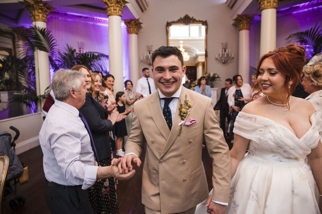Bride and groom at Lartington Hall about to do their first dance.
