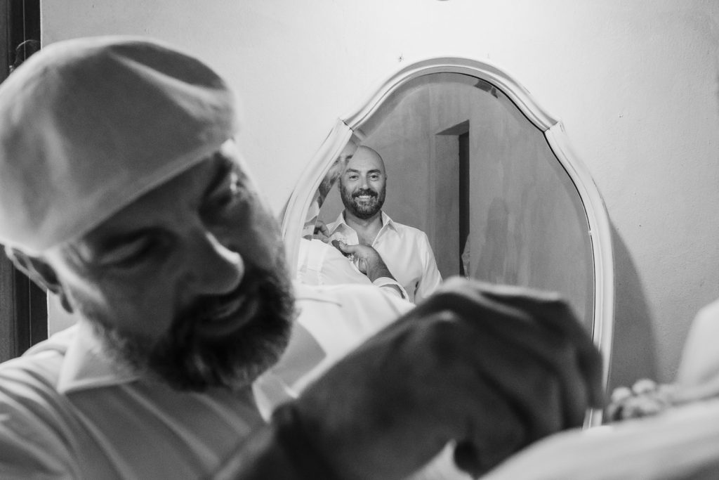 Groom getting ready for his wedding.