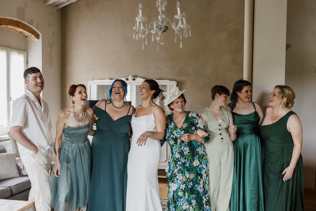 Bride with her friends just before she gets married at Romignano Wine Farm.