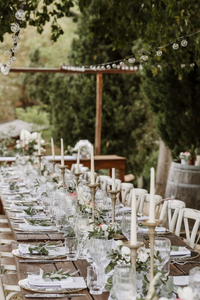 Dining table set up for the wedding at Romignano Wine Farm.