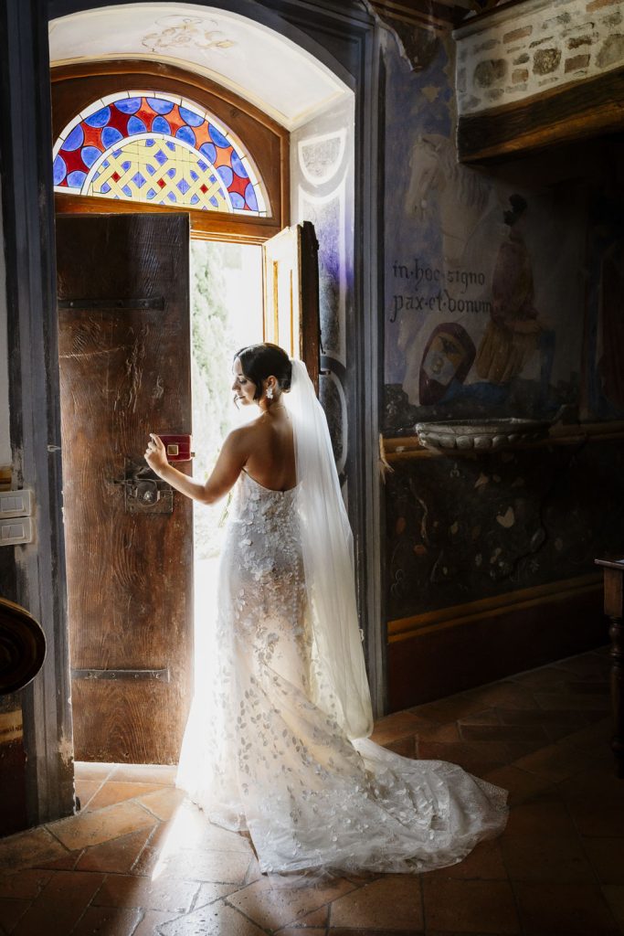 Bride standing in the doorway about to get married for her destination wedding.
