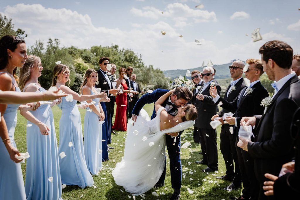 Destination wedding at Villa Baroncino in Italy with couple kissing
