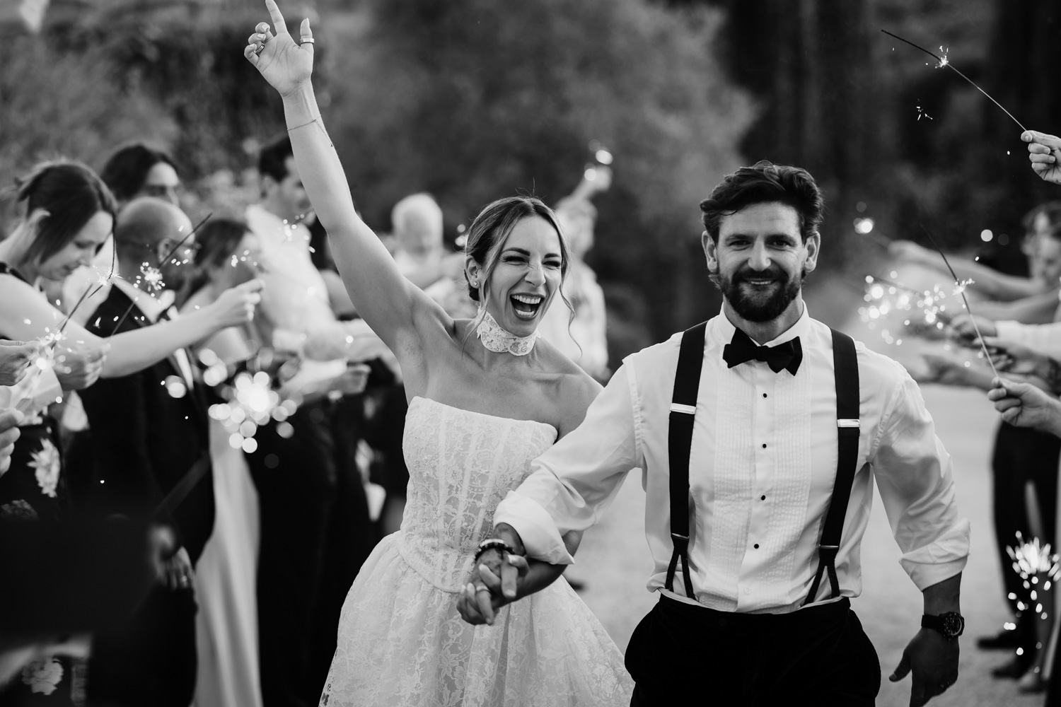Sparkler photo at the destination wedding at Villa Baroncino
